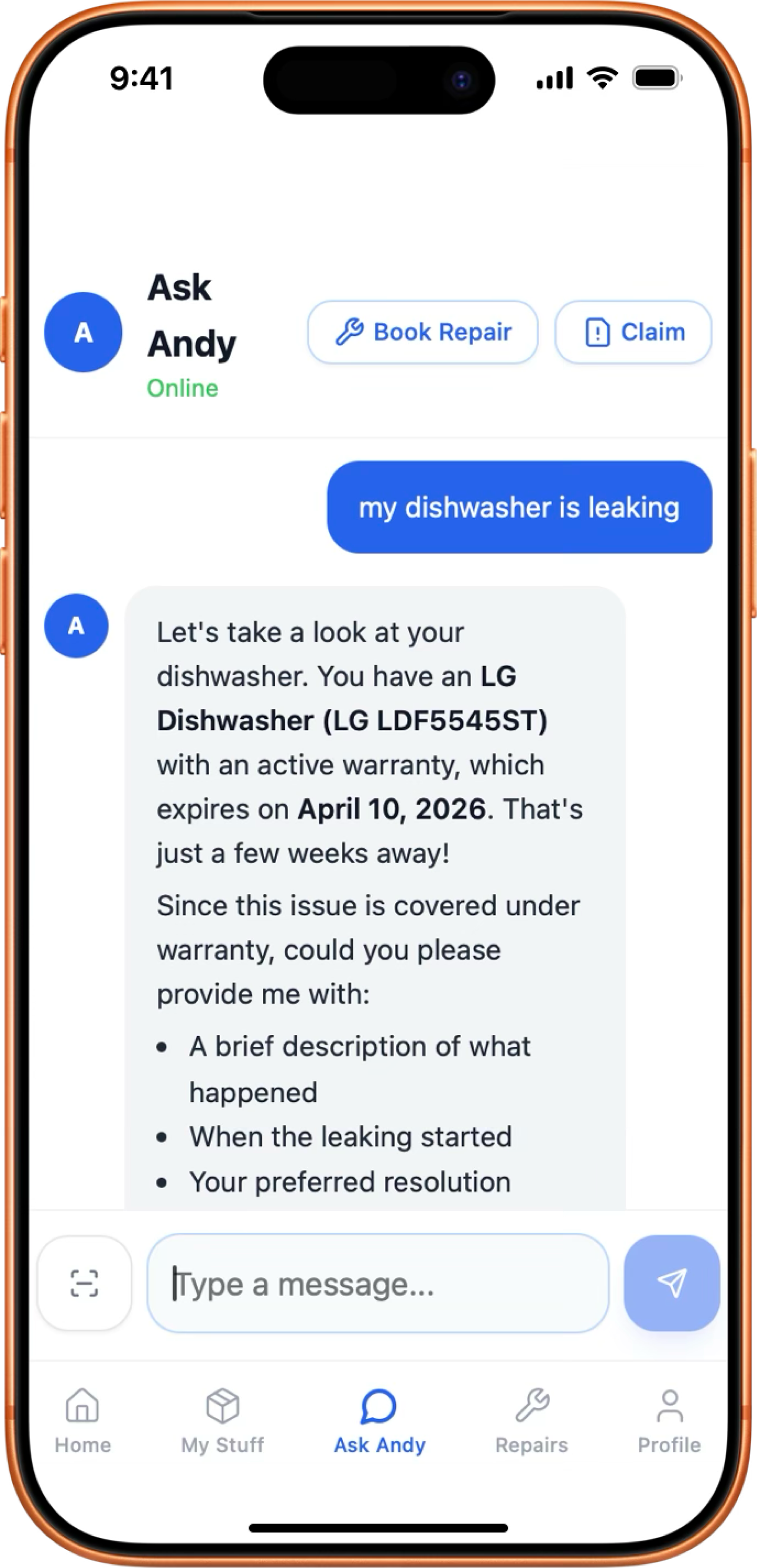 OwnWise Andy dishwasher leaking